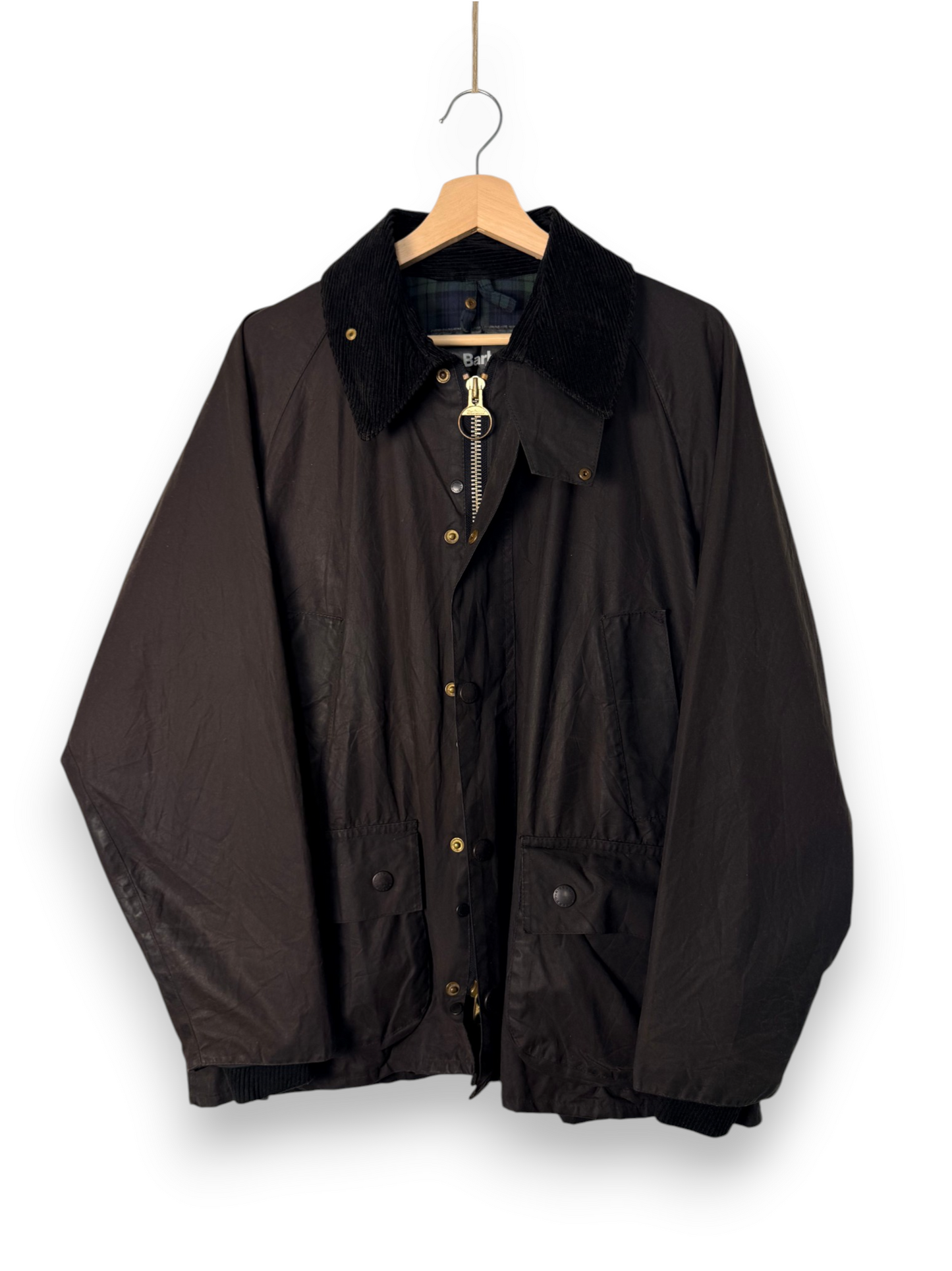 Barbour Bedale Wax Jacket Black XL 1990s Black Watch Tartan Made in England