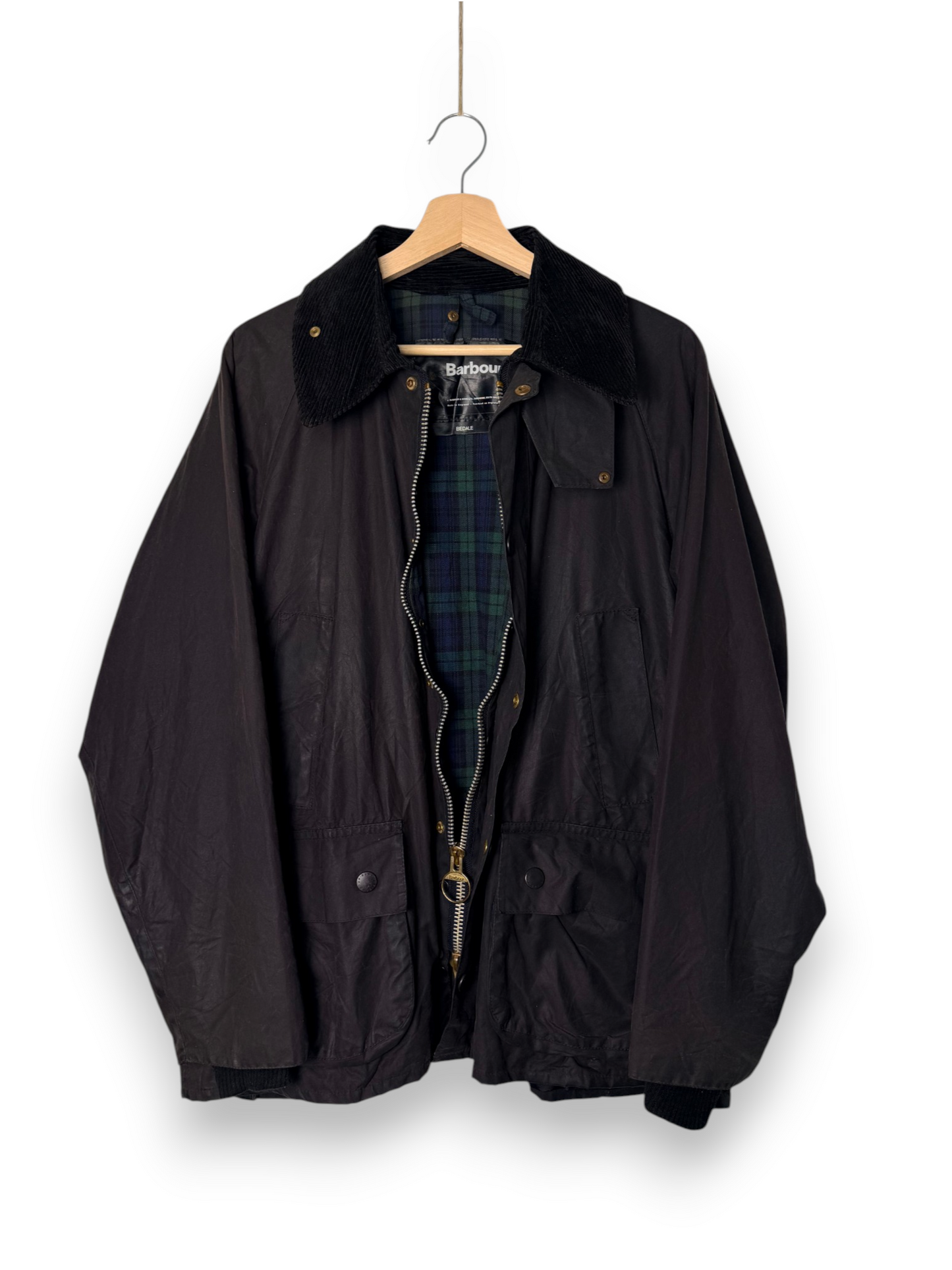 Barbour Bedale Wax Jacket Black XL 1990s Black Watch Tartan Made in England