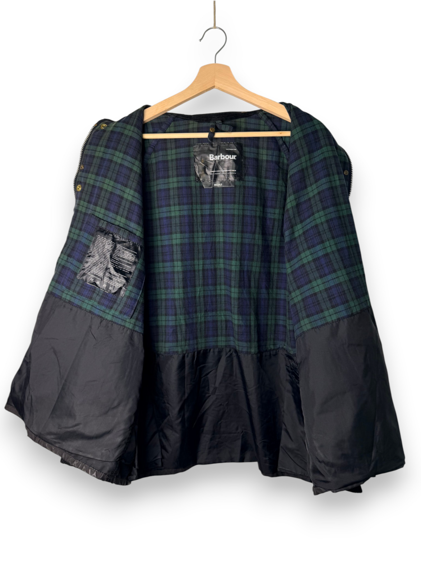 Barbour Bedale Wax Jacket Black XL 1990s Black Watch Tartan Made in England