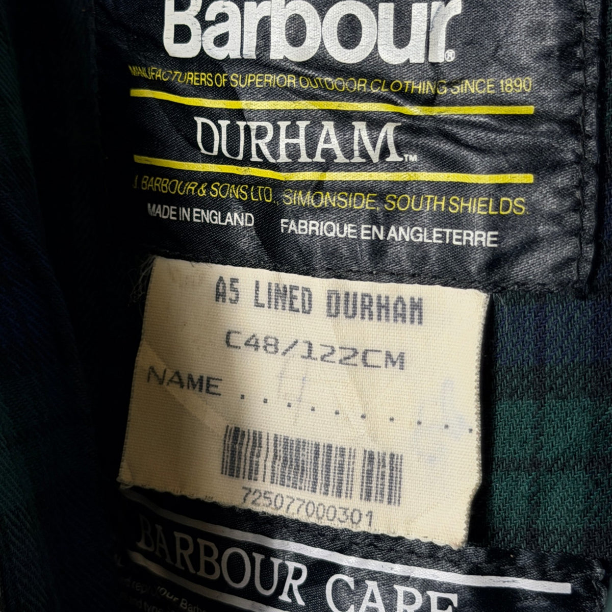 Barbour A5 Lined Durham Wax Jacket Sage Green C48 Size XL Vintage 90s
