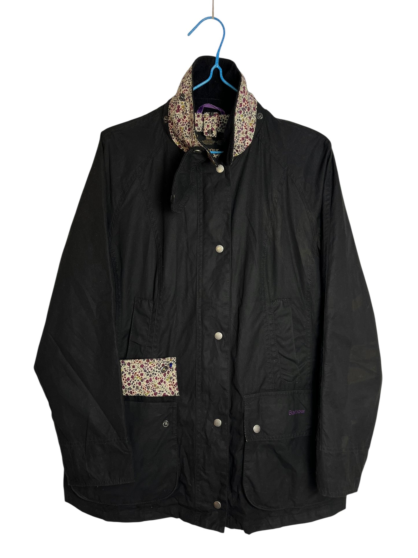 Barbour Beadnell Liberty Wax Jacket Navy Floral Lining Womens Uk16 XL