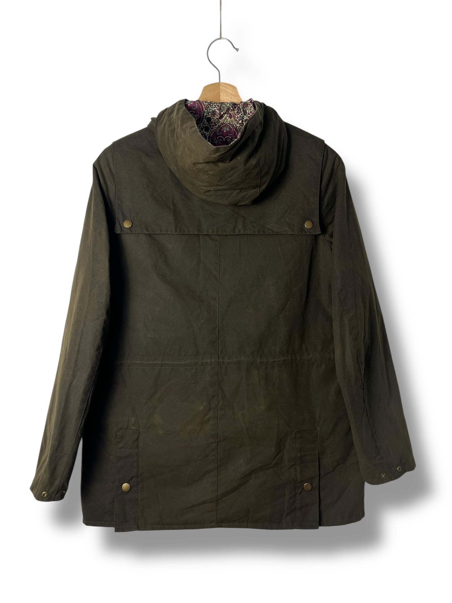 Barbour Blaise Wax Jacket Olive Liberty Fabric Women UK8 Hooded Waxed Cotton