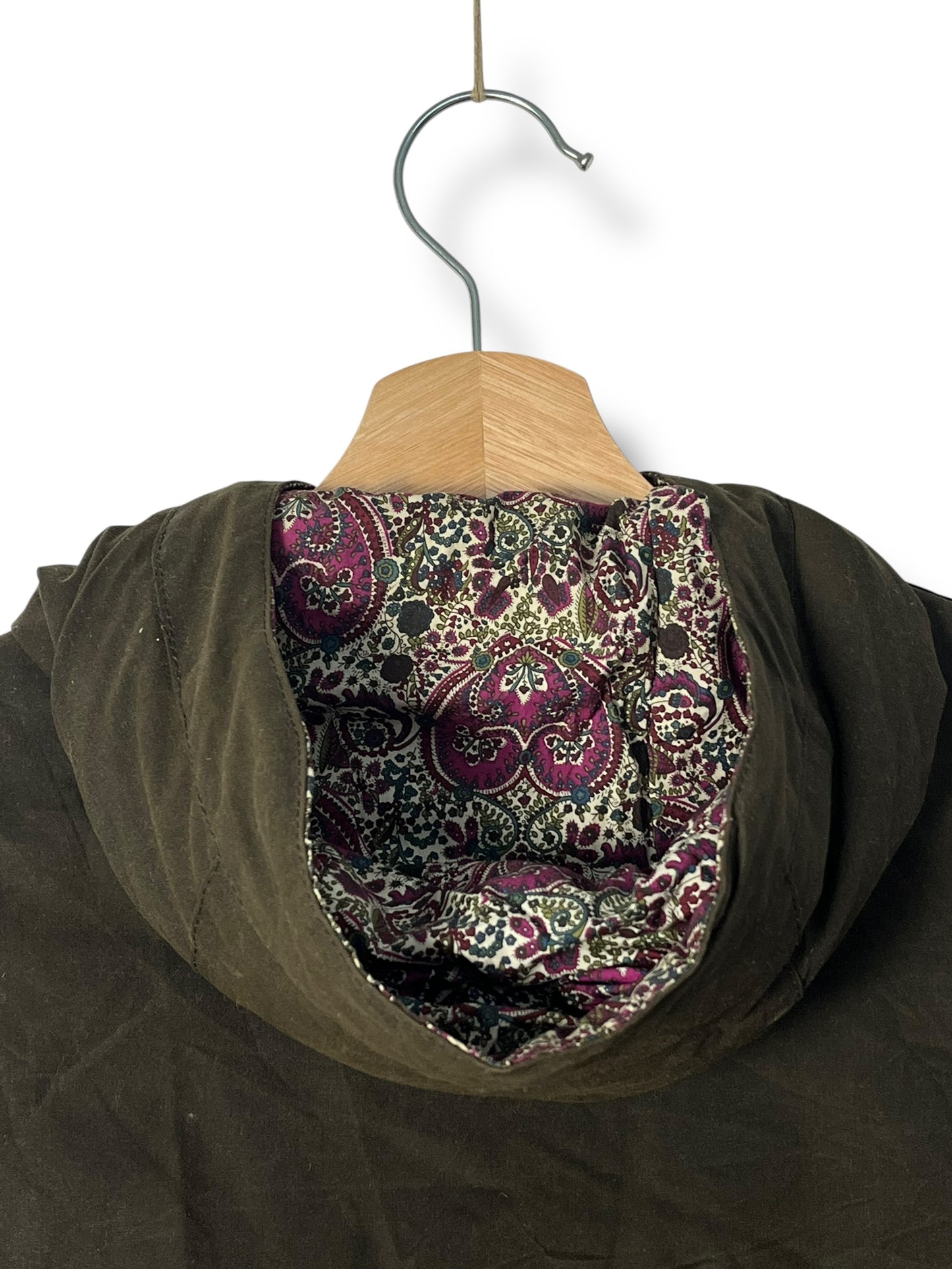 Barbour Blaise Wax Jacket Olive Liberty Fabric Women UK8 Hooded Waxed Cotton