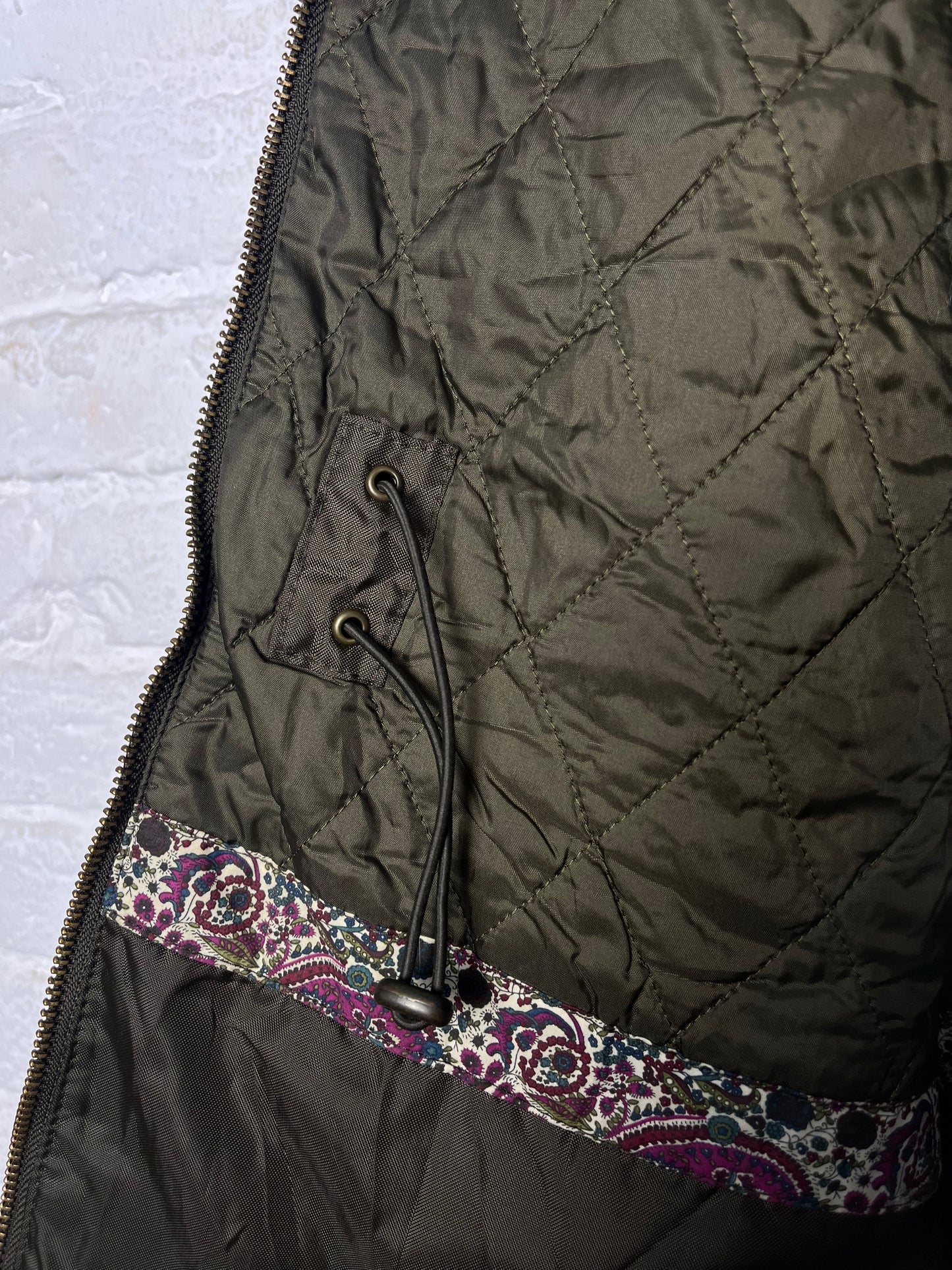 Barbour Blaise Wax Jacket Olive Liberty Fabric Women UK8 Hooded Waxed Cotton